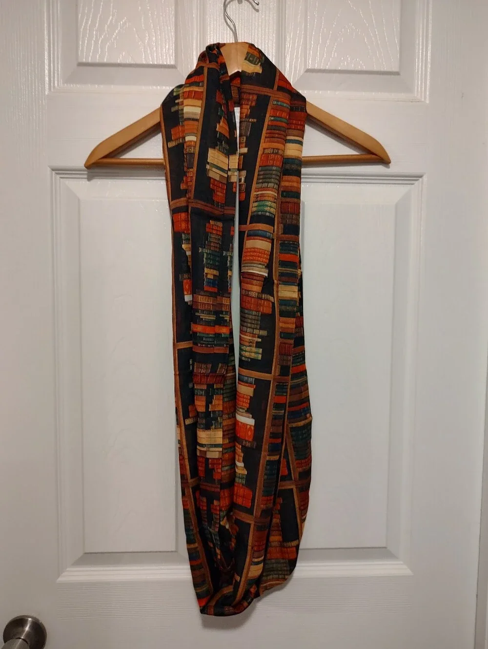 Bookcase Print Infinity Scarf in Black and Brown